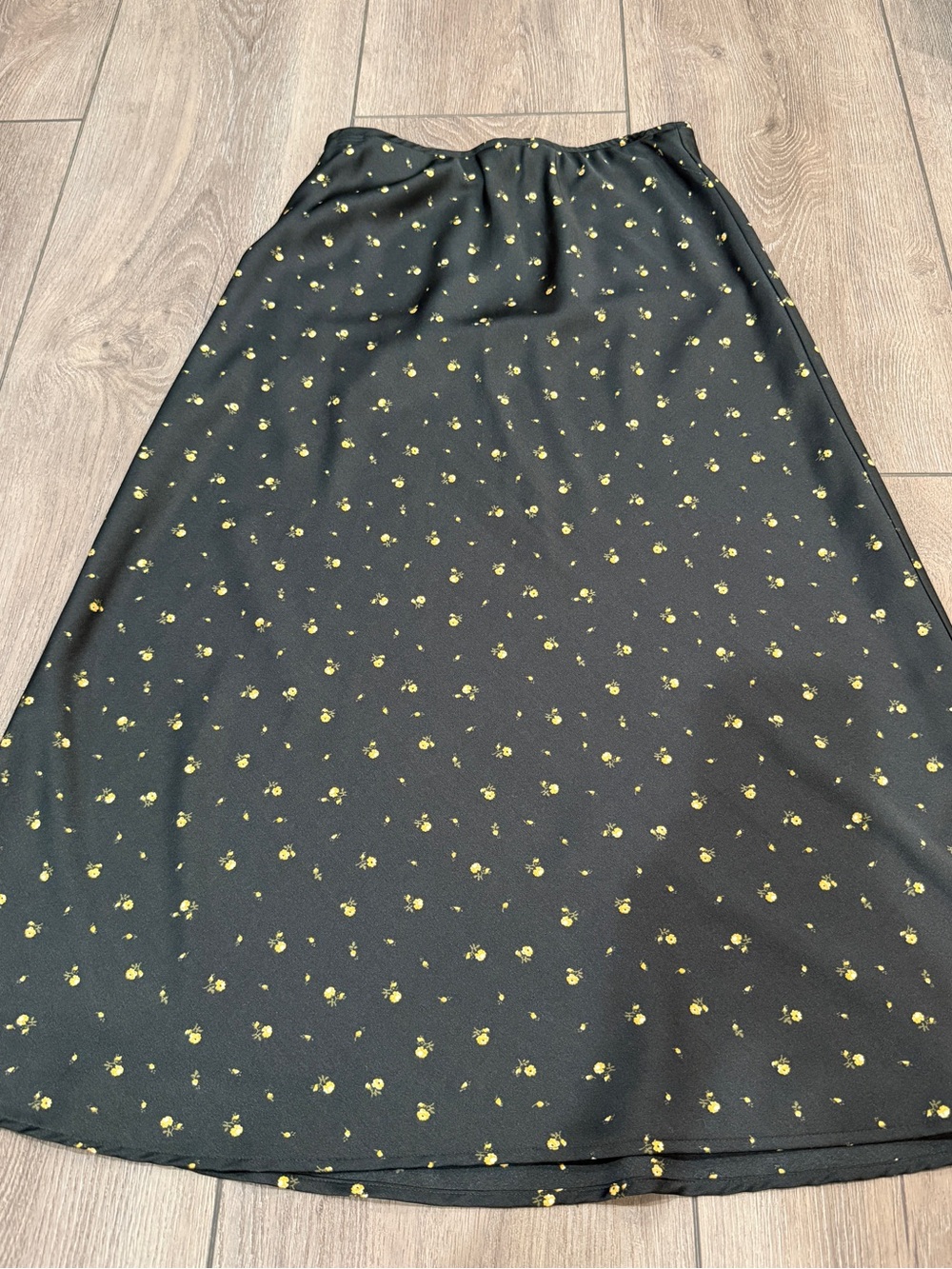 Abercrombie and Finch Black Floral A-Line Midi Skirt with Yellow Accent